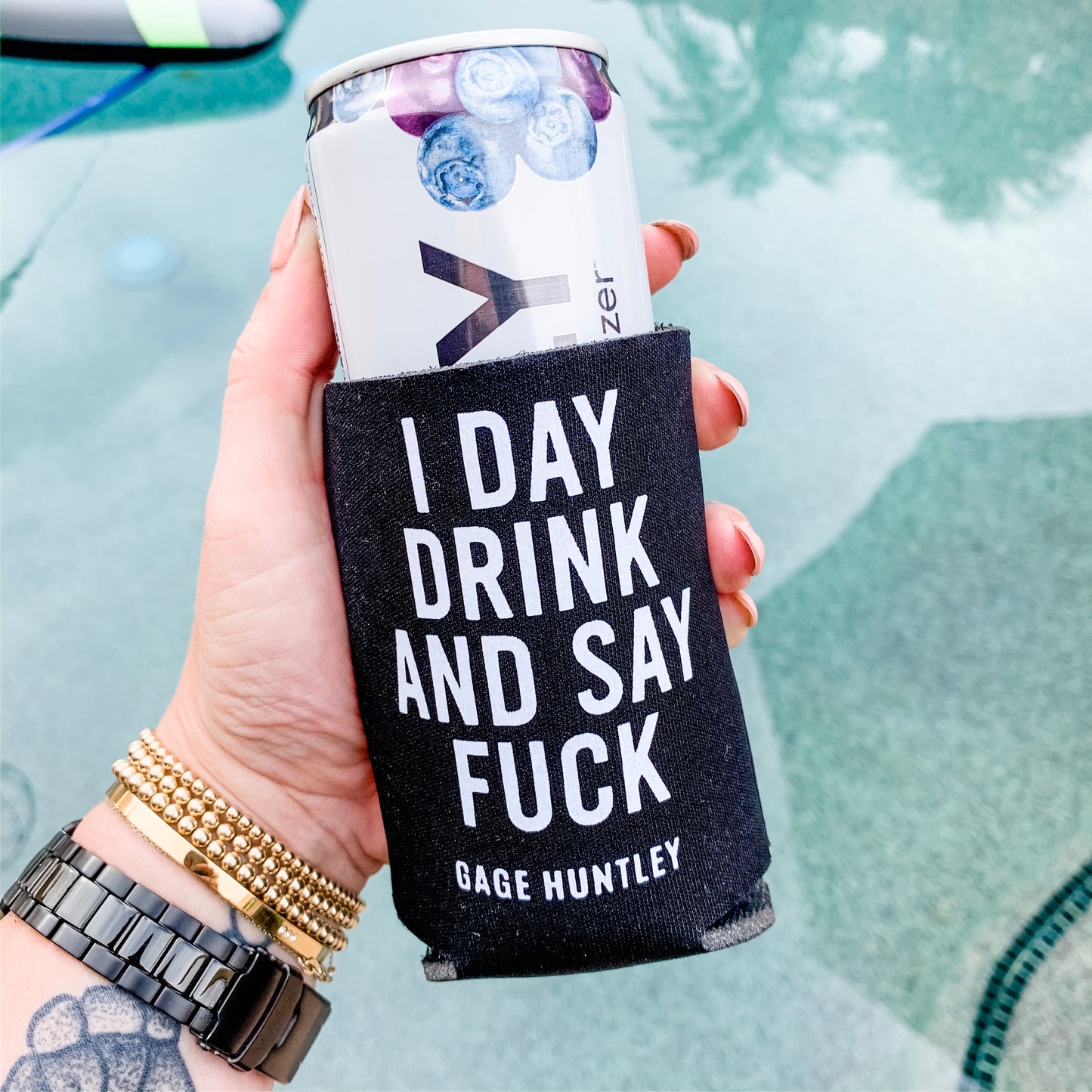 I Day Drink and Say - Can Holder (Black)